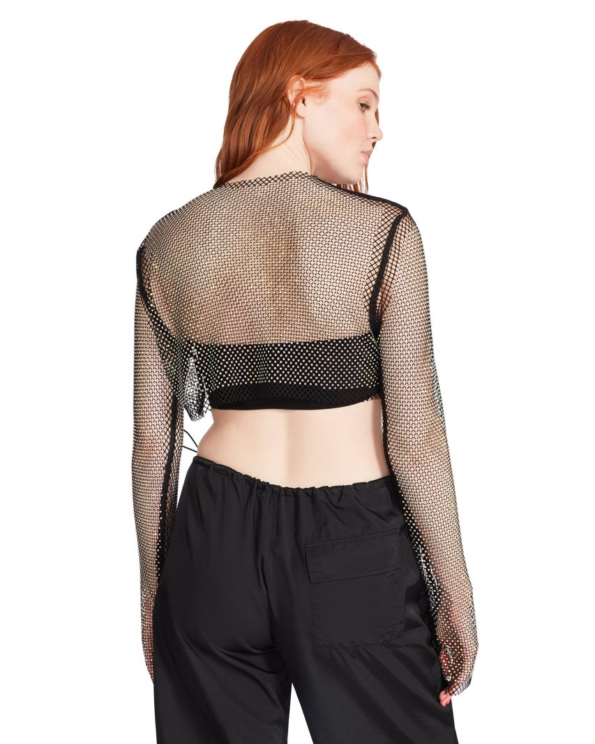 Black Steve Madden Mesh Rhinestone Women's Tops | PH 4582KVM